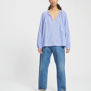 6397 Striped Peasant Top in Blue Stripe Small